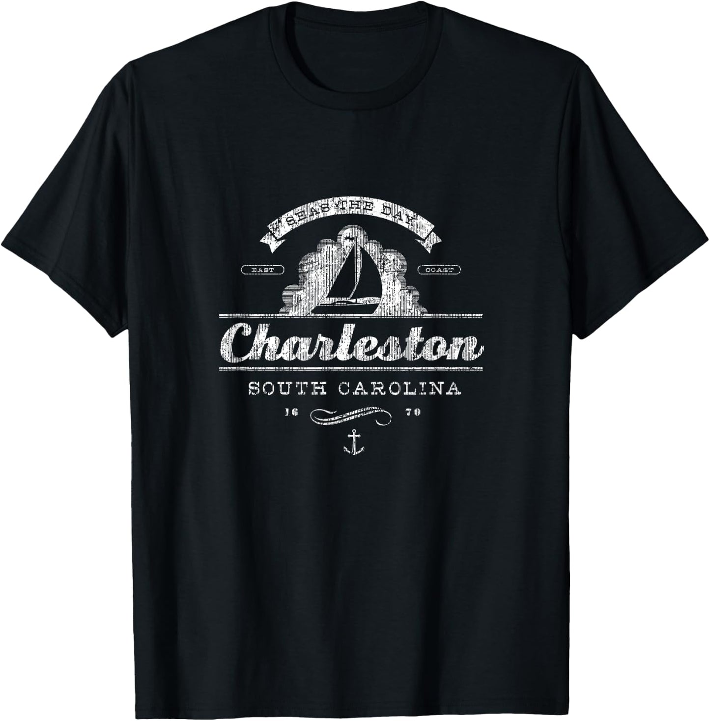 Charleston SC Sailboat Vintage Nautical Throwback T-Shirt - T-Shirt | Black