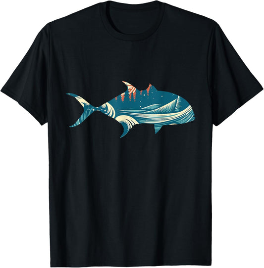 Retro Giant Trevally Fishermens Vintage Fins T-Shirt - T-Shirt | Black