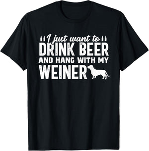 Drink Beer Funny Weiner Daschund Dog Dad Father's Day T-Shirt - T-Shirt | Black