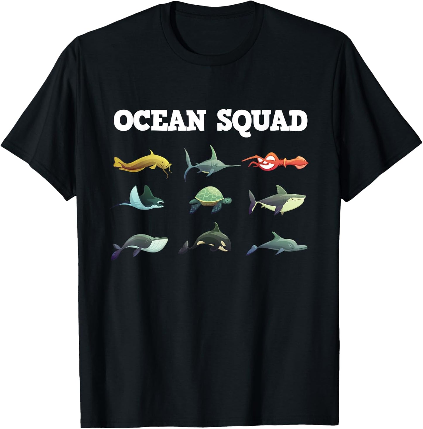 Cute Ocean Creatures Funny Sea Animals Fish Lover Gift Kids T-Shirt - T-Shirt | Black