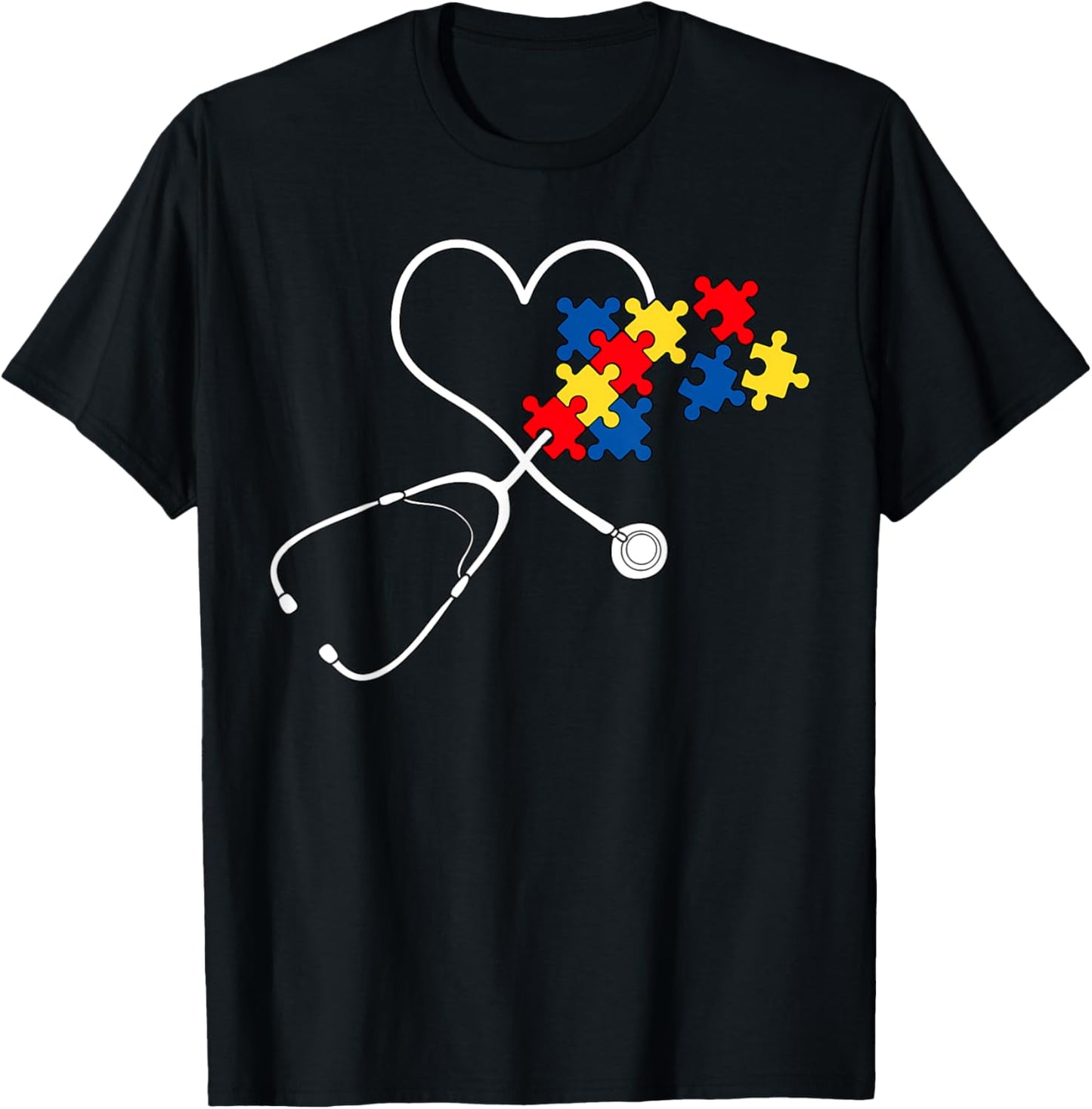 Autism Awareness Nurse Stethoscope Heart ASD Scrub Top Women T-Shirt - T-Shirt | Black