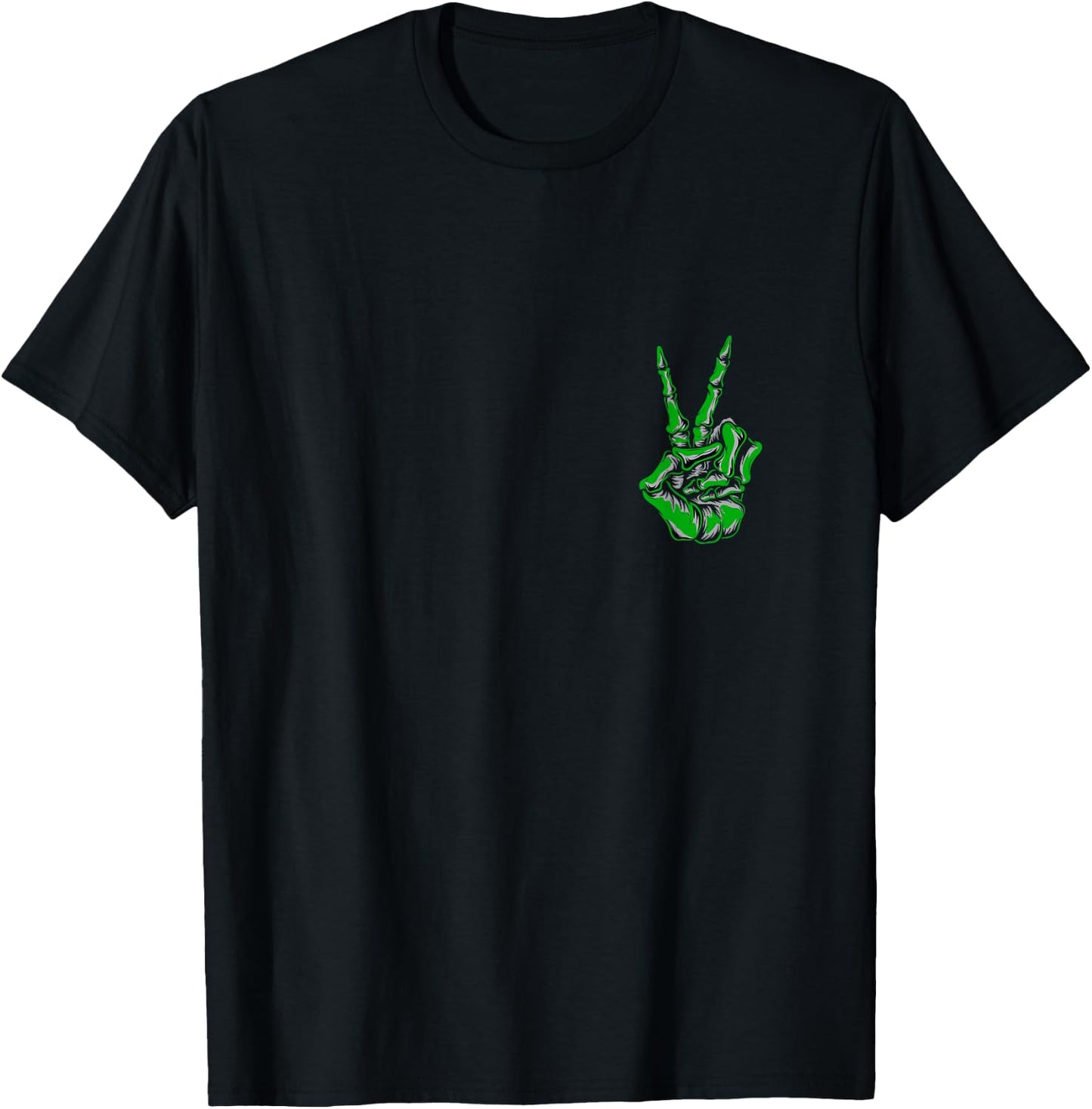 Green Skeleton Peace Sign Kelly Green Color Graphic T-Shirt - T-Shirt | Black