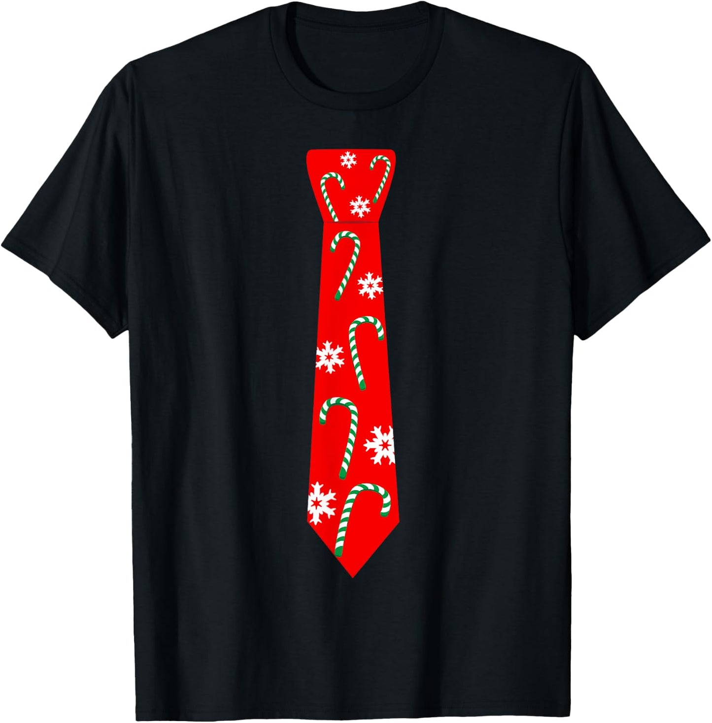 Cute Christmas Neck Tie Xmas Design Candy Cane Gift T-Shirt - T-Shirt | Black
