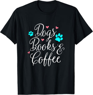 Dogs Books And Coffee T-Shirt - T-Shirt | Black