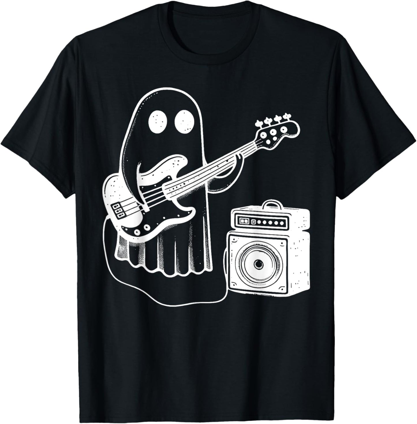 Ghost Playing Electric Bass Guitar Funny Halloween Musician T-Shirt - T-Shirt | Black