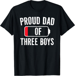 Boy Dad, Dad Of Three Boys Daddy of 3 Sons Father's Day T-Shirt - T-Shirt | Black