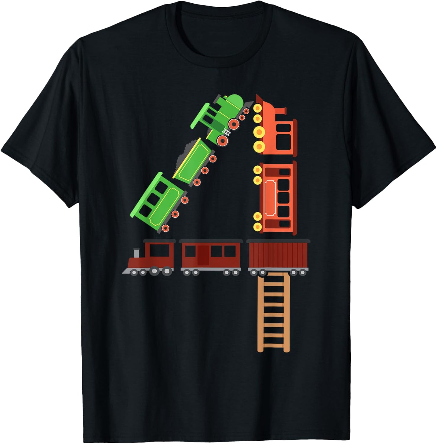 Kids 4th Birthday Train Boys Girls Fun 4 Year Old Train T-Shirt - T-Shirt | Black