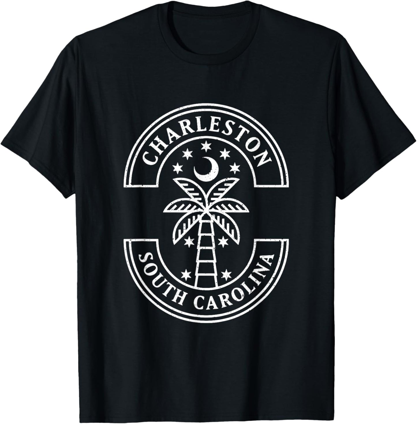 Palm Tree Under Crescent Moon Charleston South Carolina T-Shirt - T-Shirt | Black