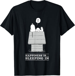 Peanuts Happiness Is Sleeping In Snoopy T-Shirt - T-Shirt | Black