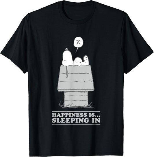Peanuts Happiness Is Sleeping In Snoopy T-Shirt - T-Shirt | Black