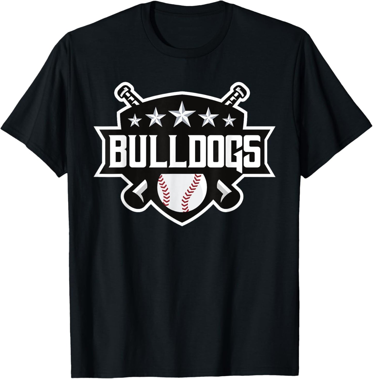 Bulldogs Black Baseball Game Day Print Stars Mom Dad T-Shirt - T-Shirt | Black