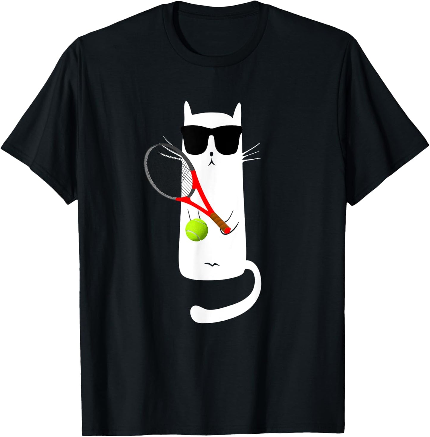 Funny Cat Wearing Sunglasses Playing Tennis T-Shirt - T-Shirt | Black