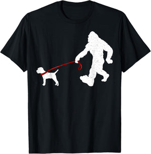 Funny Bigfoot Walking With Border Terrier Dog Gifts T-Shirt - T-Shirt | Black