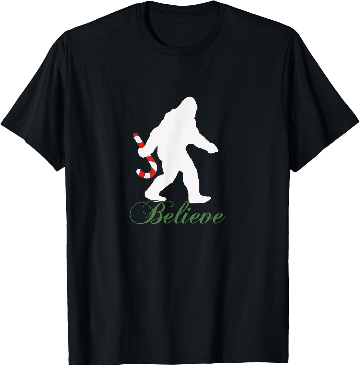Bigfoot Sasquatch Yeti Believe Candy Cane Christmas Pajamas T-Shirt - T-Shirt | Black