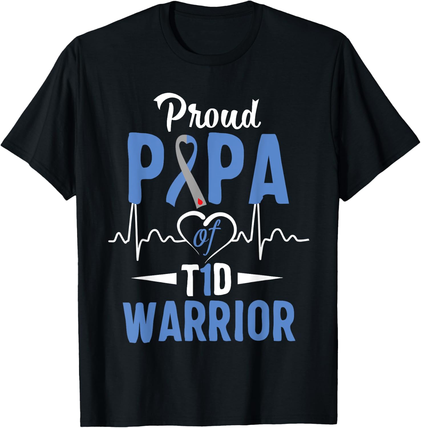 T1D Proud Papa Diabetes Awareness Type 1 Insulin Pancreas T-Shirt - T-Shirt | Black