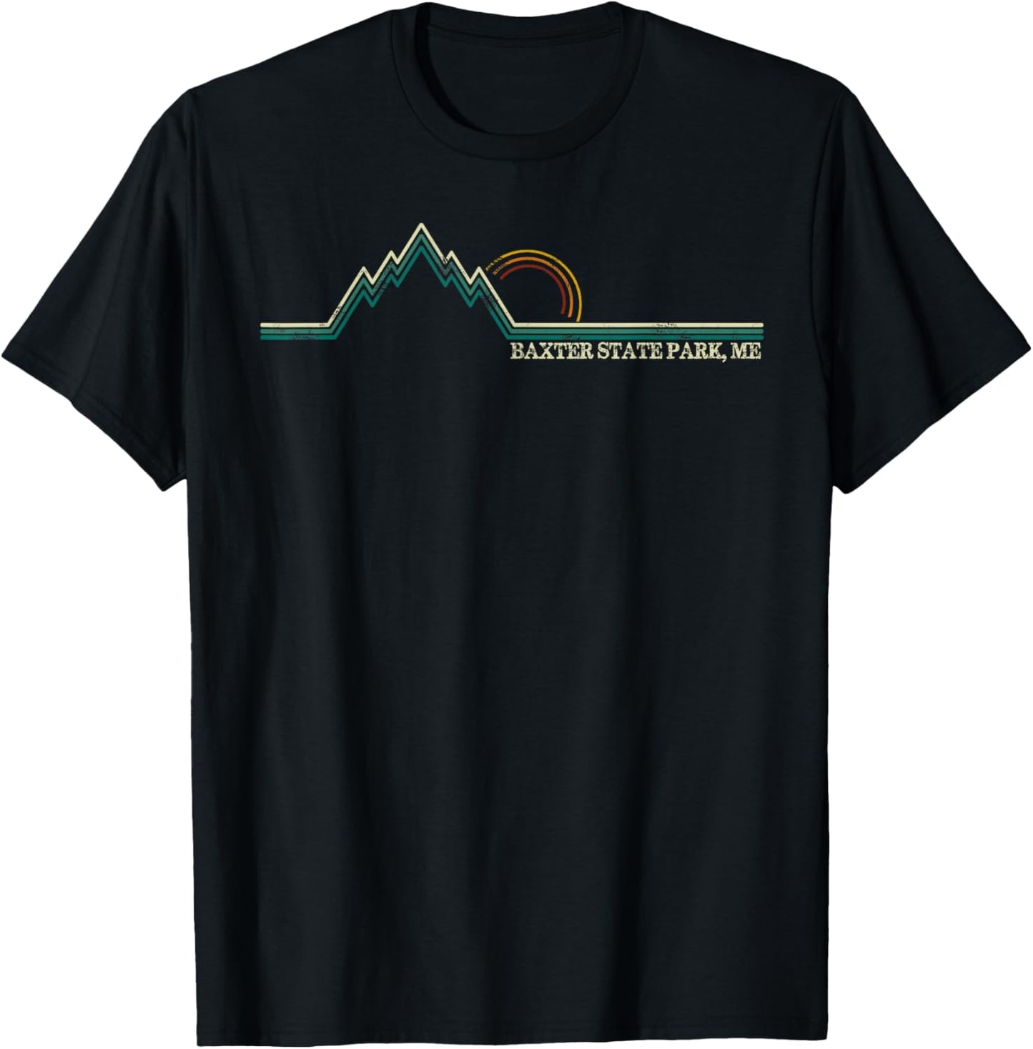 Retro Mountains Baxter State Park, Maine Summer Hiking T-Shirt - T-Shirt | Black