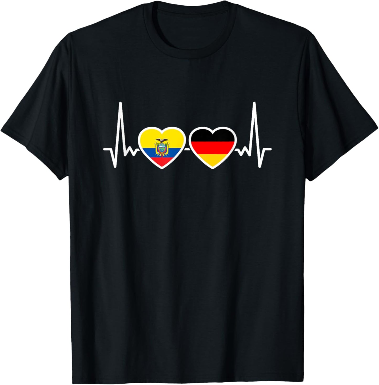 Ecuador Deutschland Herzschlag Flagge Ecuadorianer T-Shirt - T-Shirt | Black