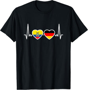 Ecuador Deutschland Herzschlag Flagge Ecuadorianer T-Shirt - T-Shirt | Black