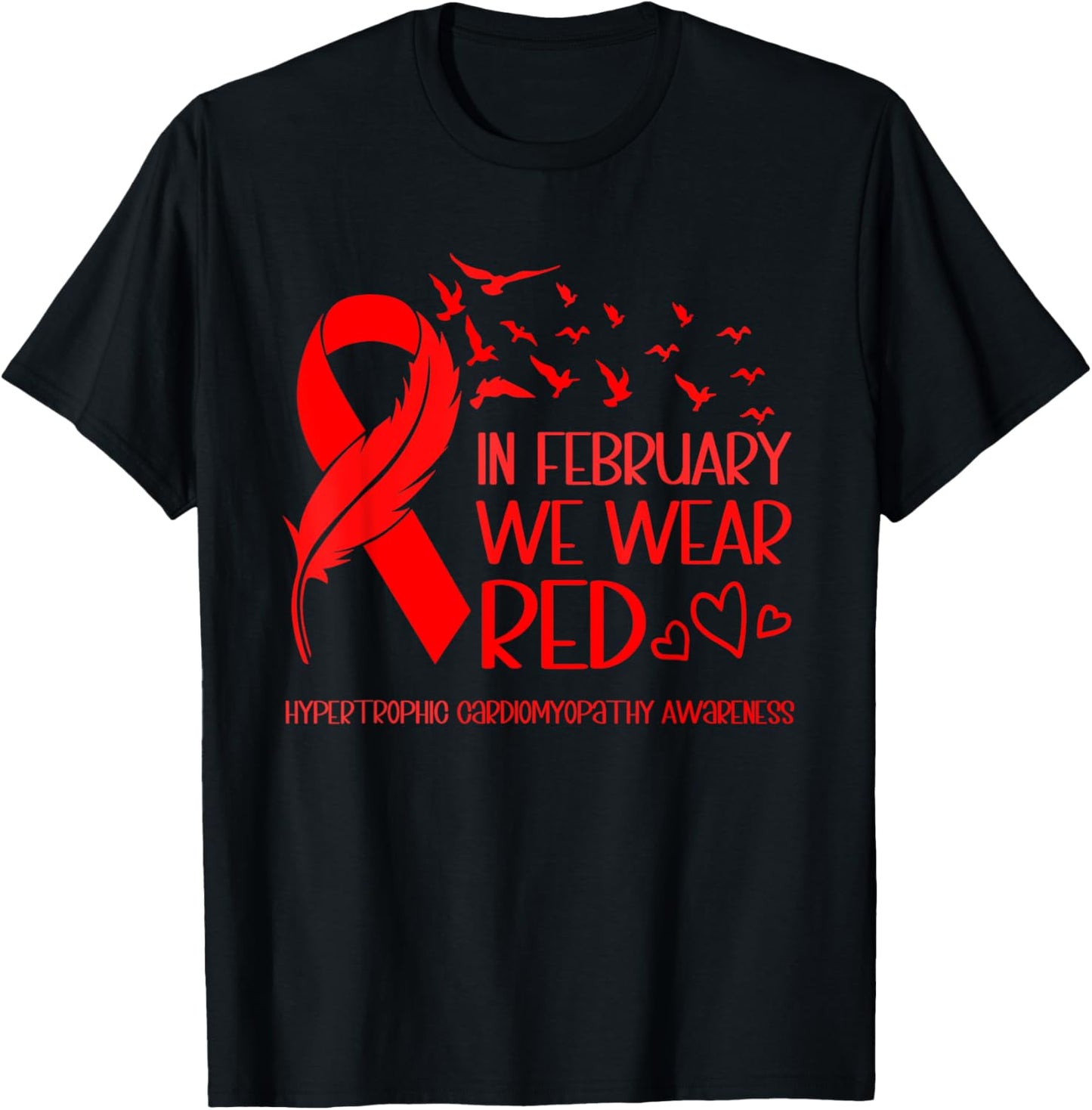 Ribbon Heart Hypertrophic Cardiomyopathy Awareness HCM T-Shirt - T-Shirt | Black
