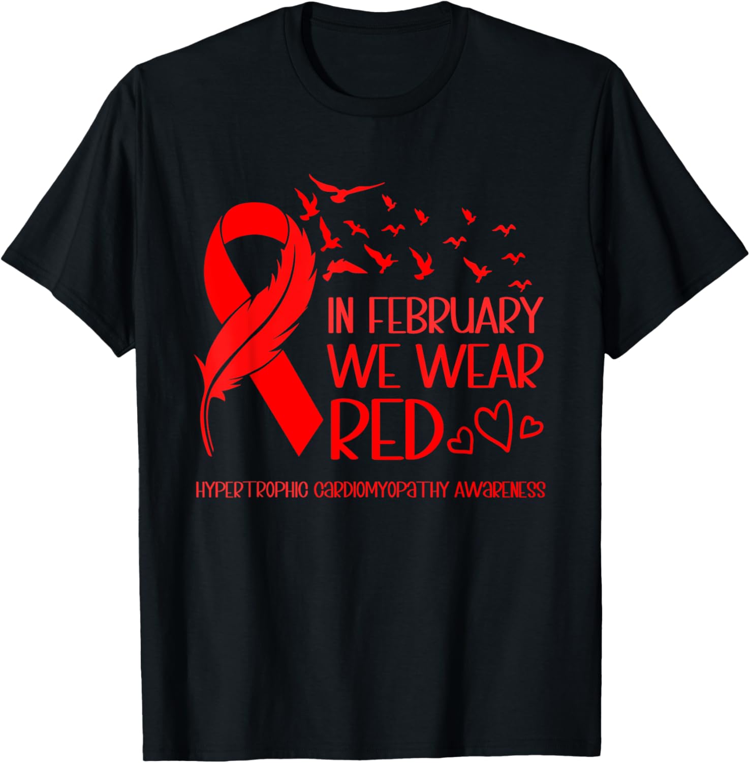 Ribbon Heart Hypertrophic Cardiomyopathy Awareness HCM T-Shirt - T-Shirt | Black
