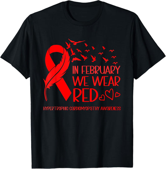 Ribbon Heart Hypertrophic Cardiomyopathy Awareness HCM T-Shirt - T-Shirt | Black