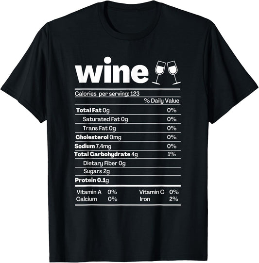 Wine Nutrition Facts Shirt Funny Red Wine Nutritional Label T-Shirt - T-Shirt | Black