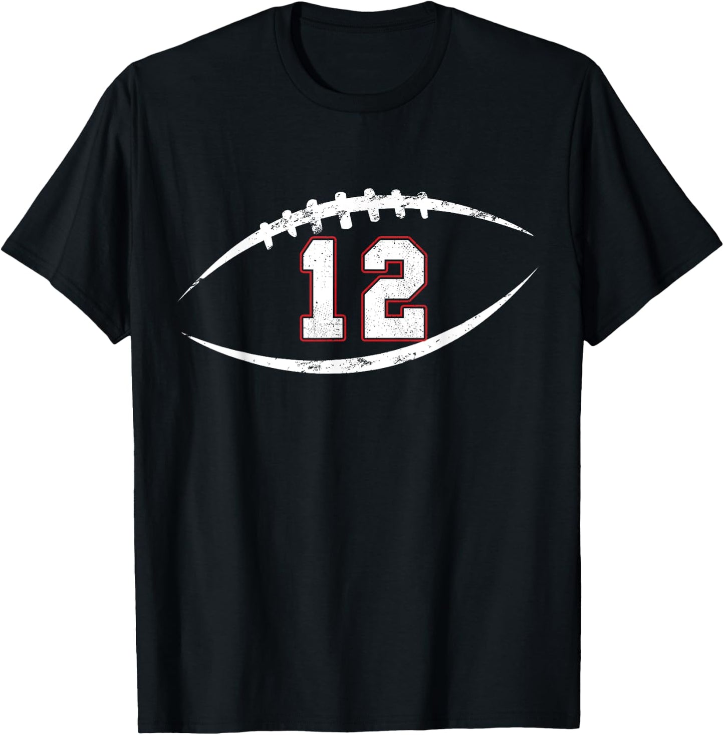12 Number Vintage Football Player 12 Lucky Number Birthday T-Shirt - T-Shirt | Black