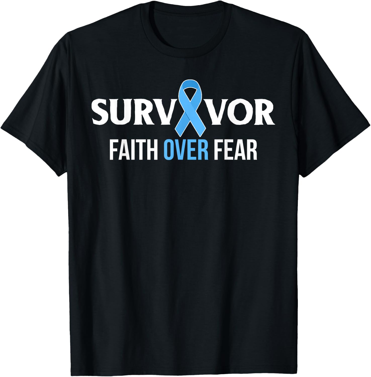 Prostate Cancer Awareness Survivor Gift Light blue Ribbon T-Shirt - T-Shirt | Black