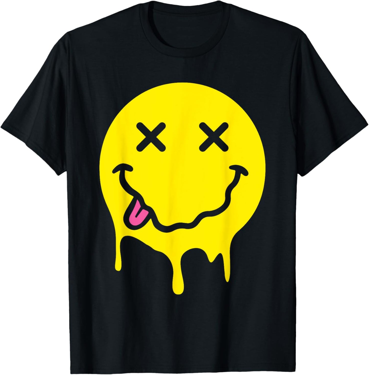 Melting Yellow Smile Funny Smiling Melted Dripping Face Cute T-Shirt - T-Shirt | Black