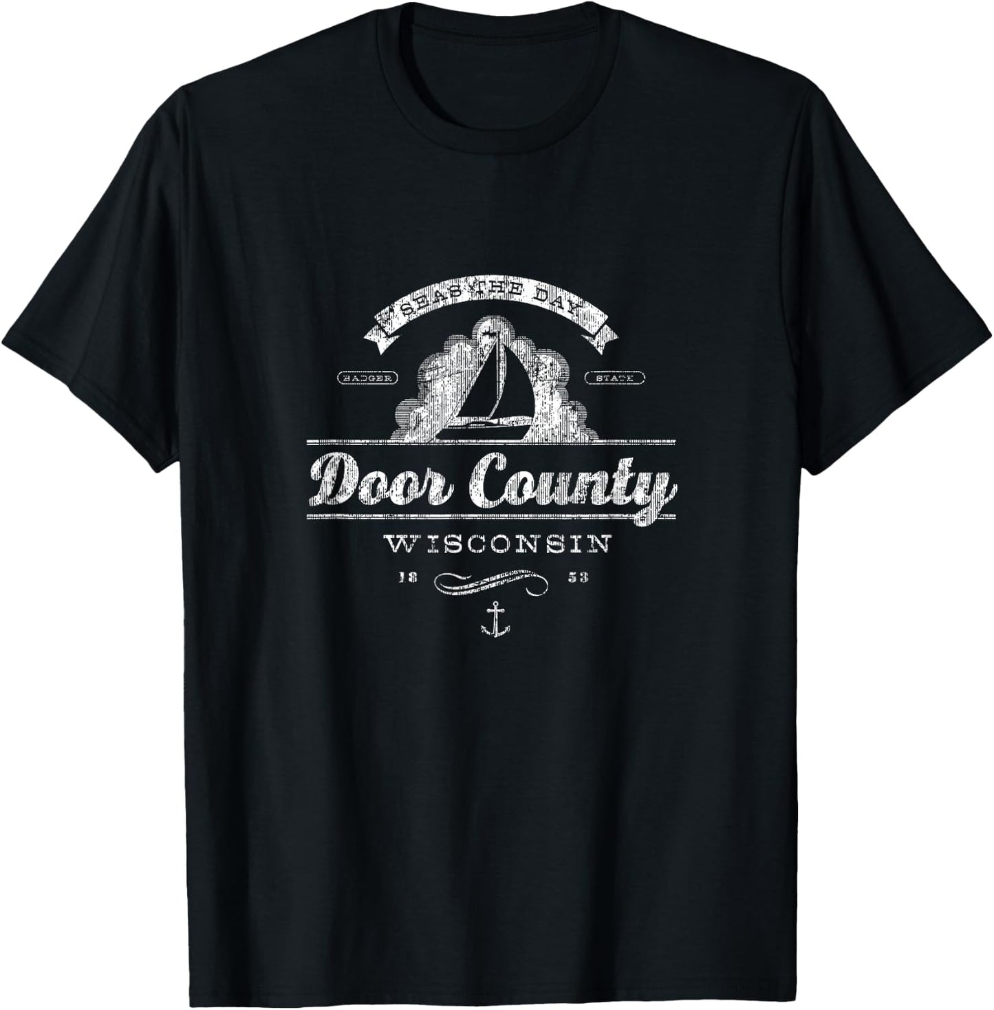 Door County WI Sailboat Vintage Nautical T-Shirt - T-Shirt | Black