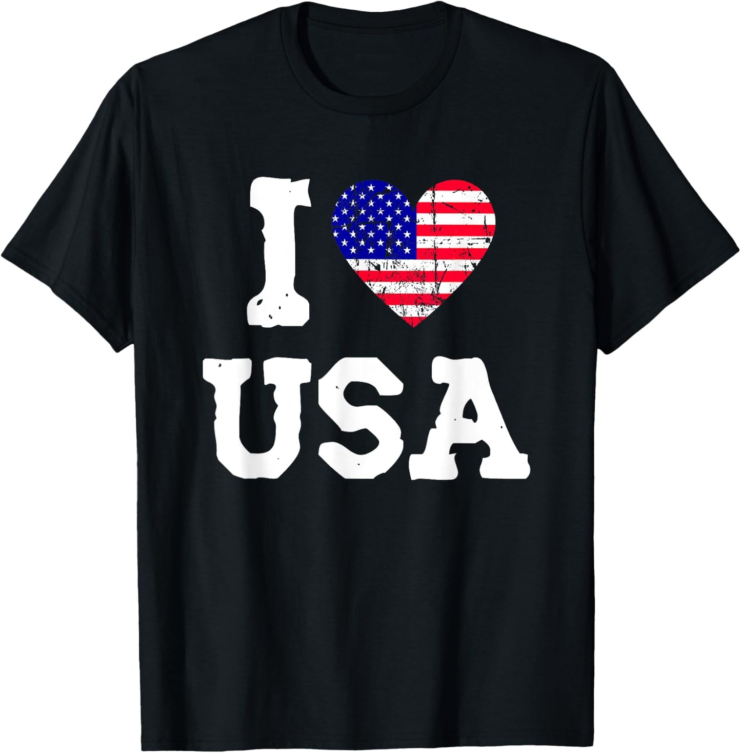 I Love USA | American Flag Heart | Freedom Patriotic T-Shirt - T-Shirt | Black