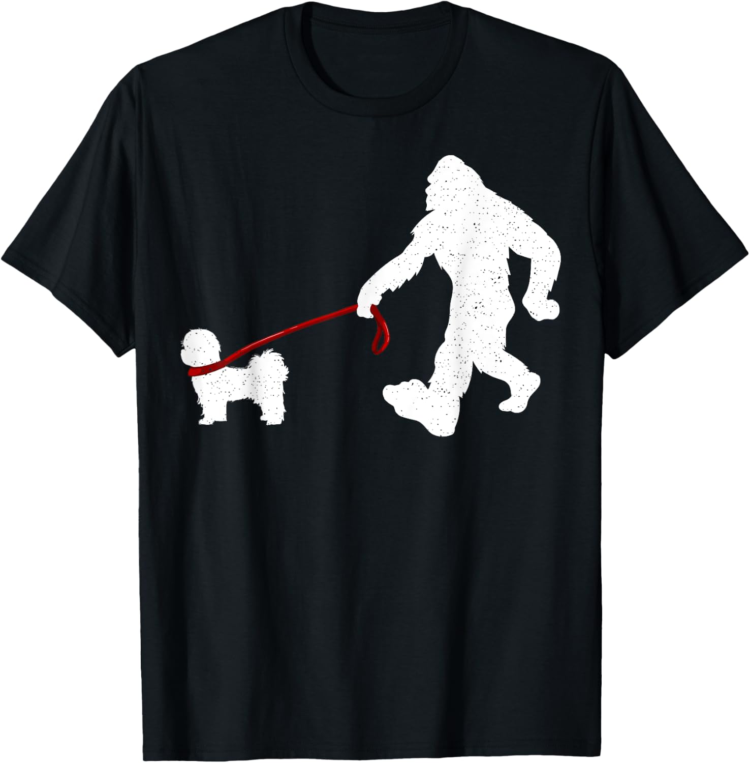Funny Bigfoot Walking With Shih Tzu Dog Lover Bigfoot Men Women Kids T-Shirt - T-Shirt | Black