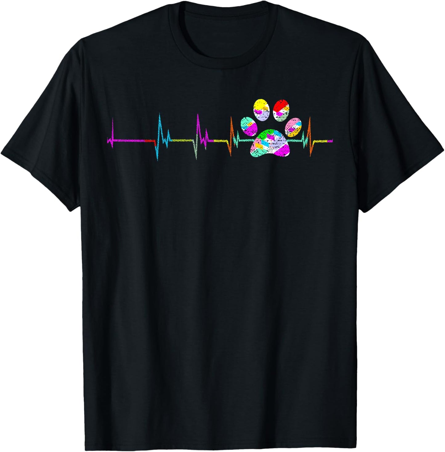 Dog Paw Print Heartbeat Shirt Women Girls Mom Love Dogs T-Shirt - T-Shirt | Black