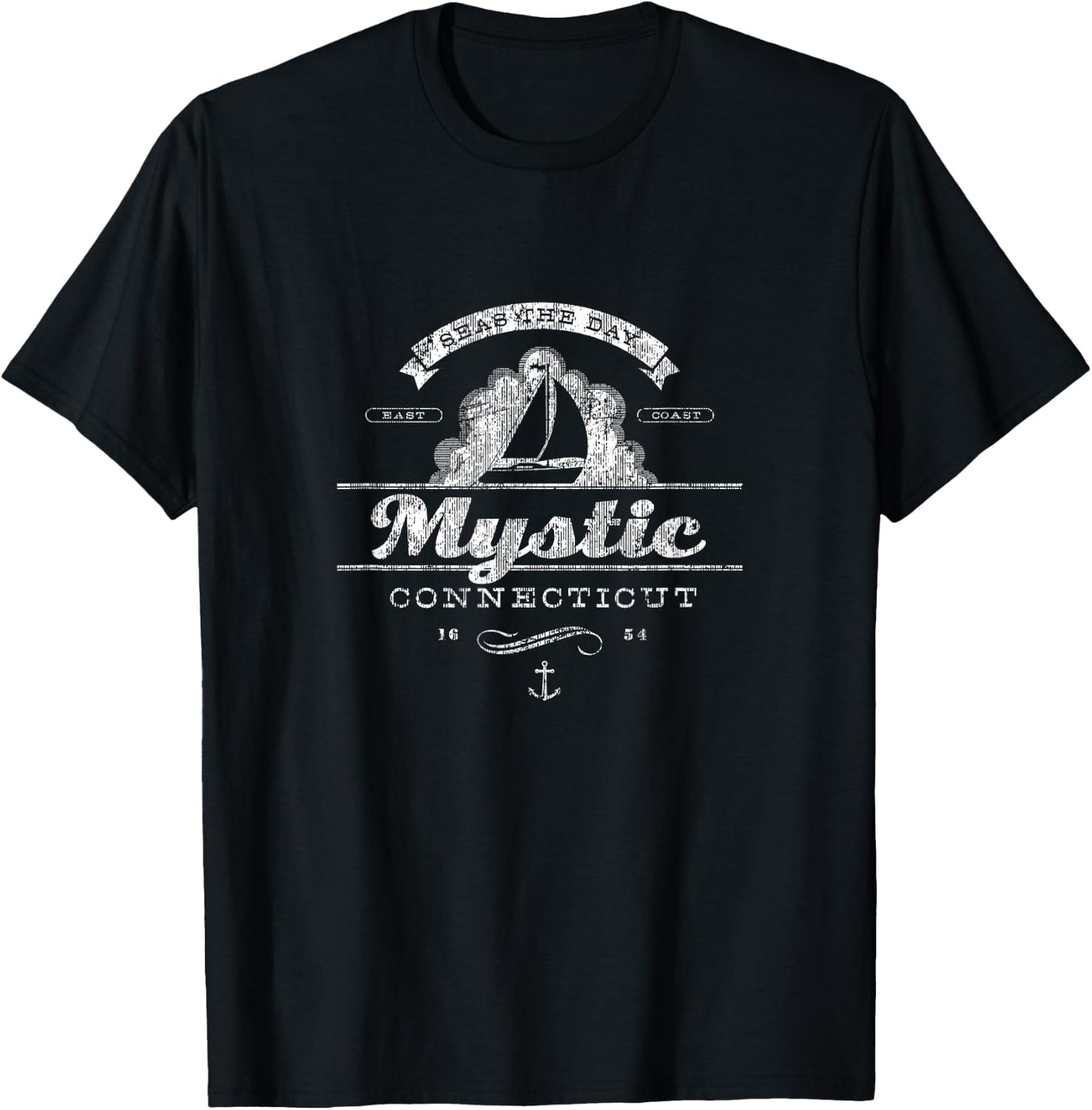 Mystic CT Sailboat Vintage Nautical Throwback T-Shirt - T-Shirt | Black