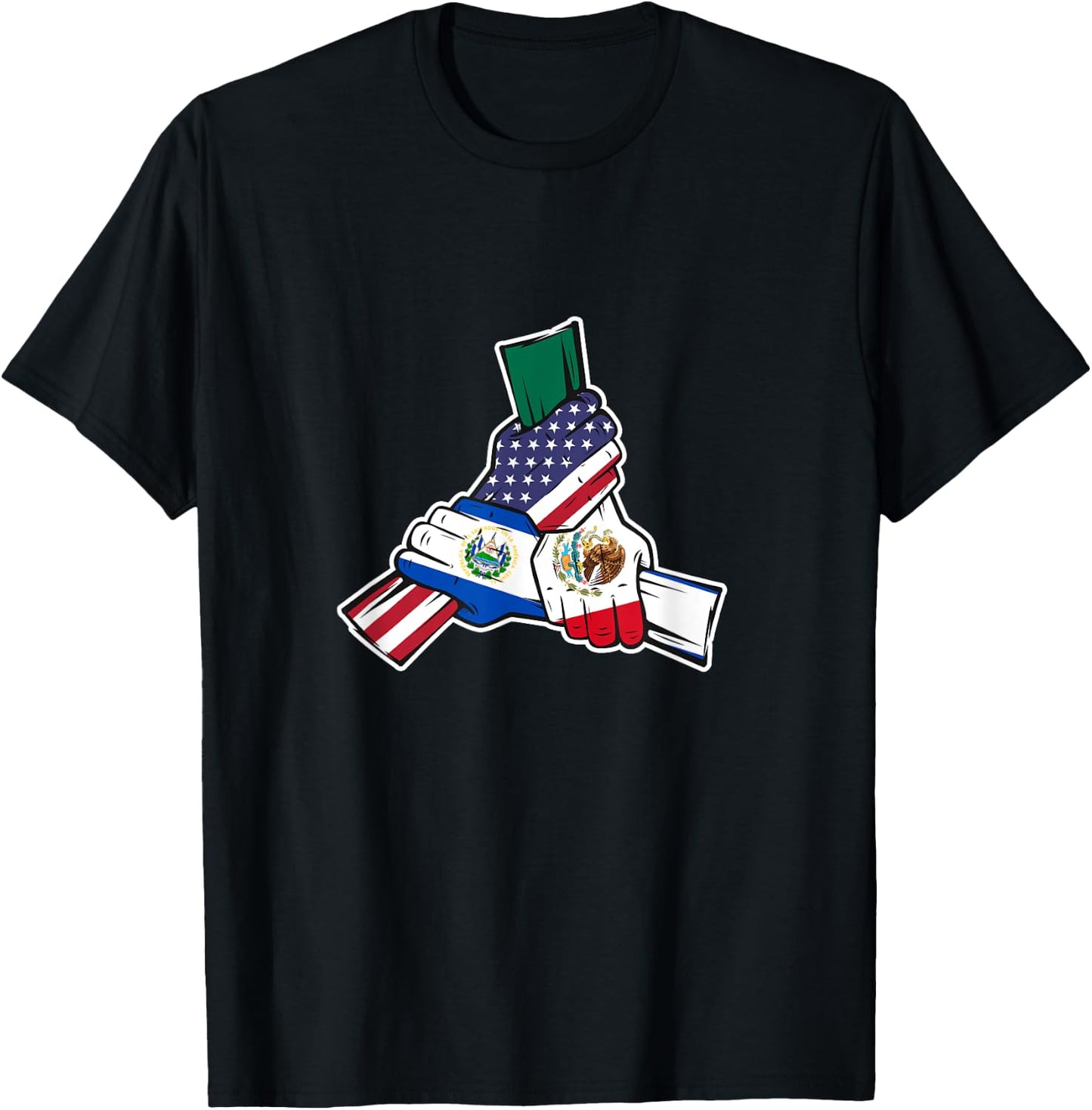 Holding Hands. Mexico, El Salvador Roots and USA Flag T-Shirt - T-Shirt | Black