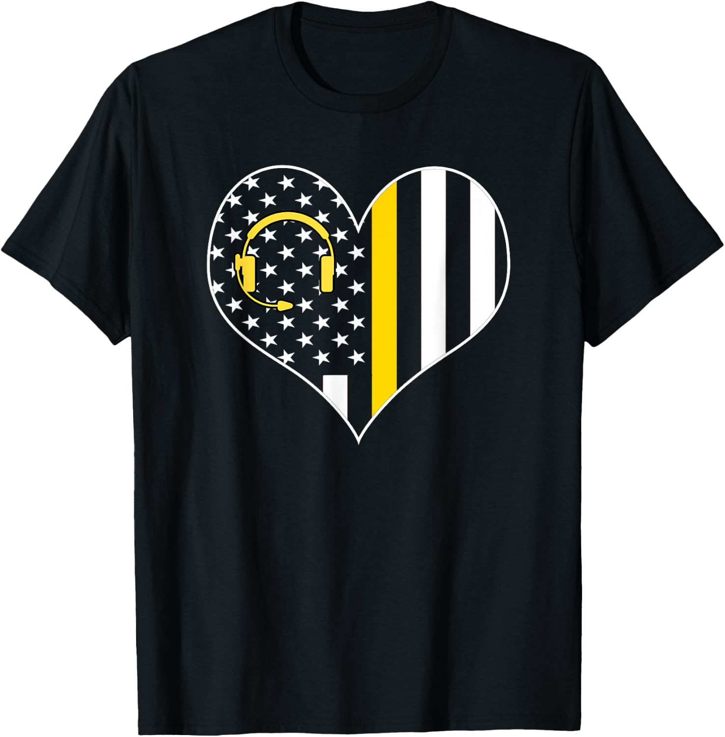 911 Dispatcher Gold Line USA Flag Emergency Dispatchers Gift T-Shirt - T-Shirt | Black