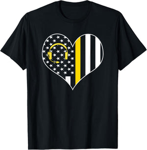 911 Dispatcher Gold Line USA Flag Emergency Dispatchers Gift T-Shirt - T-Shirt | Black