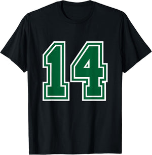 Number 14, White/Green Plain Number T-Shirt - T-Shirt | Black