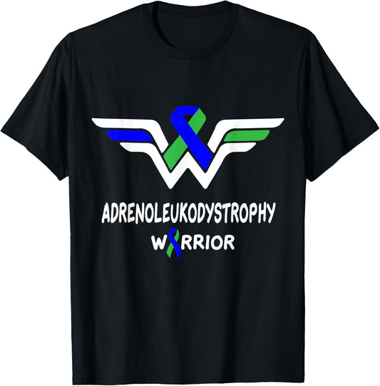 Adrenoleukodystrophy Awareness Warrior Green & Blue Ribbon T-Shirt - T-Shirt | Black