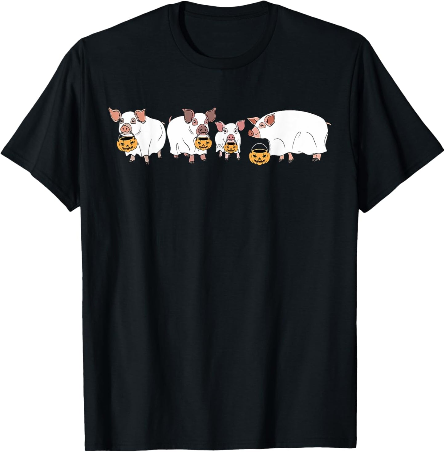 Spooky Pigs Ghost Halloween Farm Animals Autumn Pumpkin T-Shirt - T-Shirt | Black