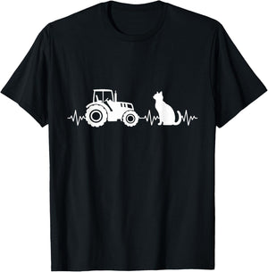 Cat Tractor Farming Funny Farmer Cat Lover Tractor T-Shirt - T-Shirt | Black