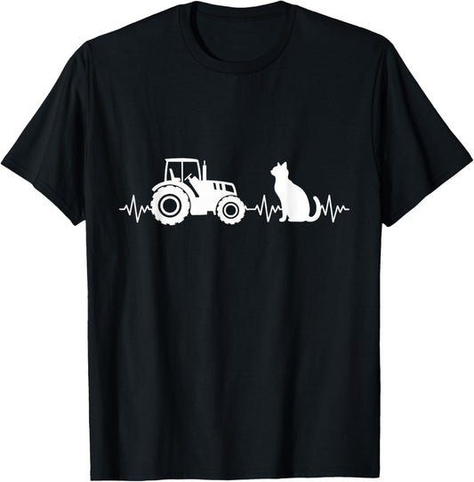 Cat Tractor Farming Funny Farmer Cat Lover Tractor T-Shirt - T-Shirt | Black