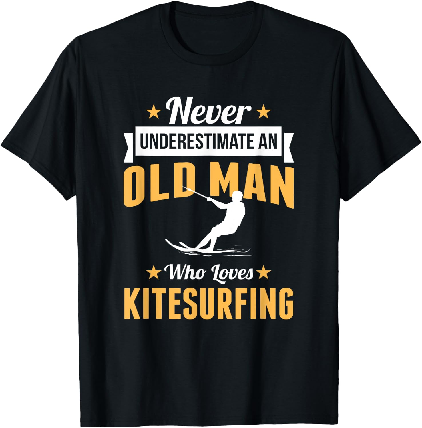 Kitesurfer Old Man Kitesurfing Board Gift Grandpa T-Shirt - T-Shirt | Black