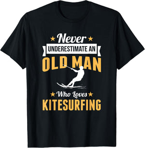 Kitesurfer Old Man Kitesurfing Board Gift Grandpa T-Shirt - T-Shirt | Black
