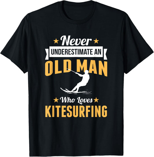 Kitesurfer Old Man Kitesurfing Board Gift Grandpa T-Shirt - T-Shirt | Black