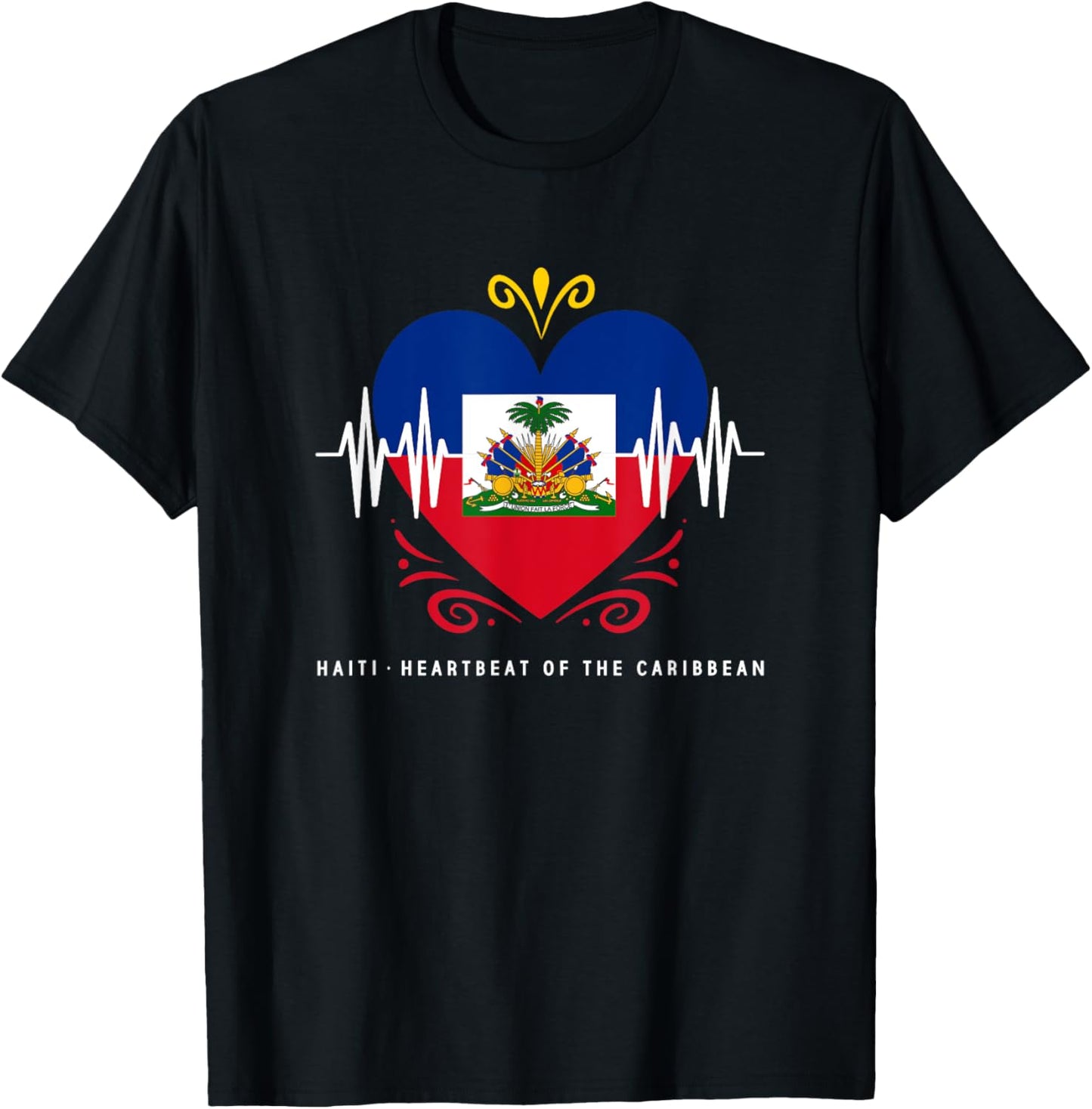 Haiti Heartbeat Of The Caribbean Heart Haitian Flag T-Shirt - T-Shirt | Black