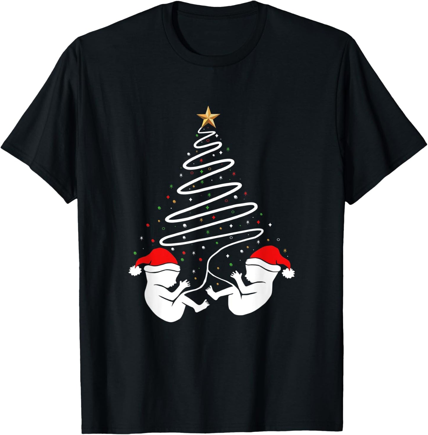 Baby Twins Announcement Clothing Holiday Christmas Pregnancy T-Shirt - T-Shirt | Black