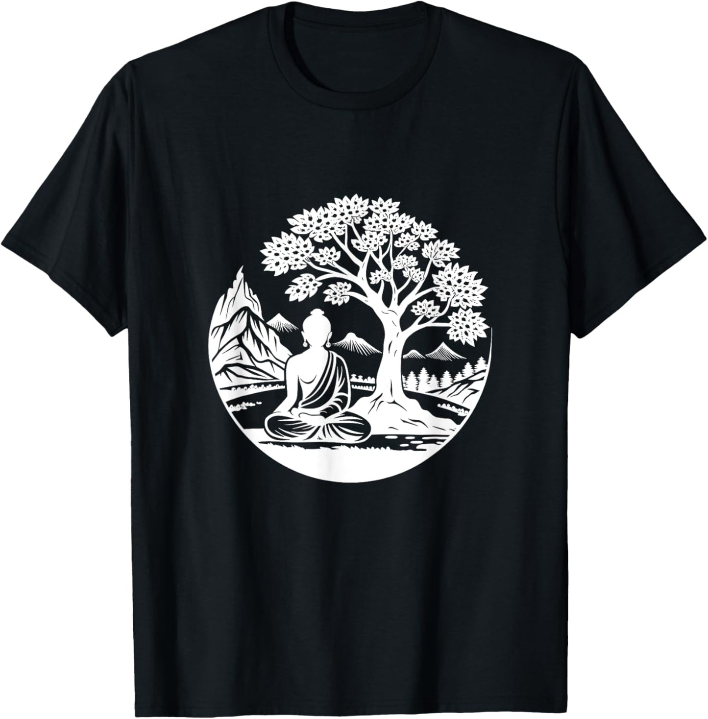 Buddha Sitting Under Bodhi Tree / Sitting Buddhist Symbol T-Shirt - T-Shirt | Black
