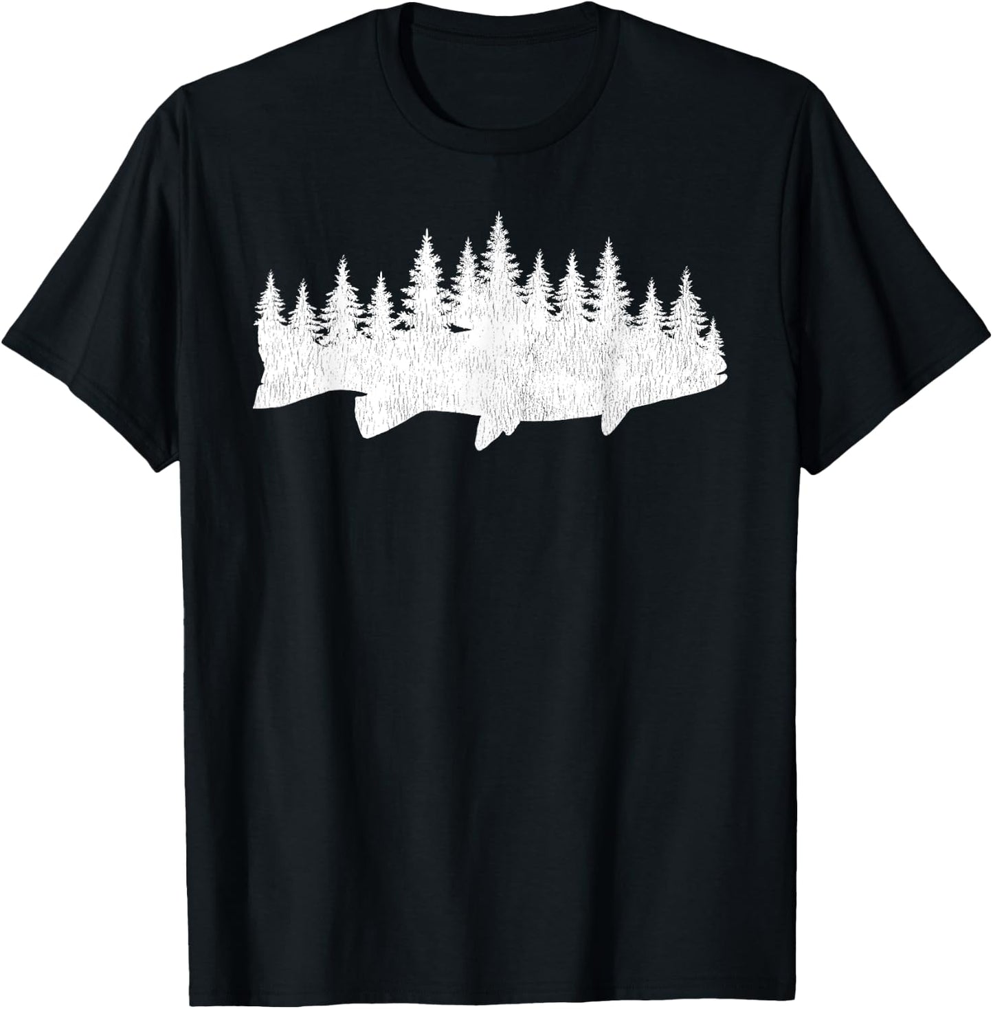 Steelhead Fishing - Forest Treeline Trout Fisherman Gift T-Shirt - T-Shirt | Black