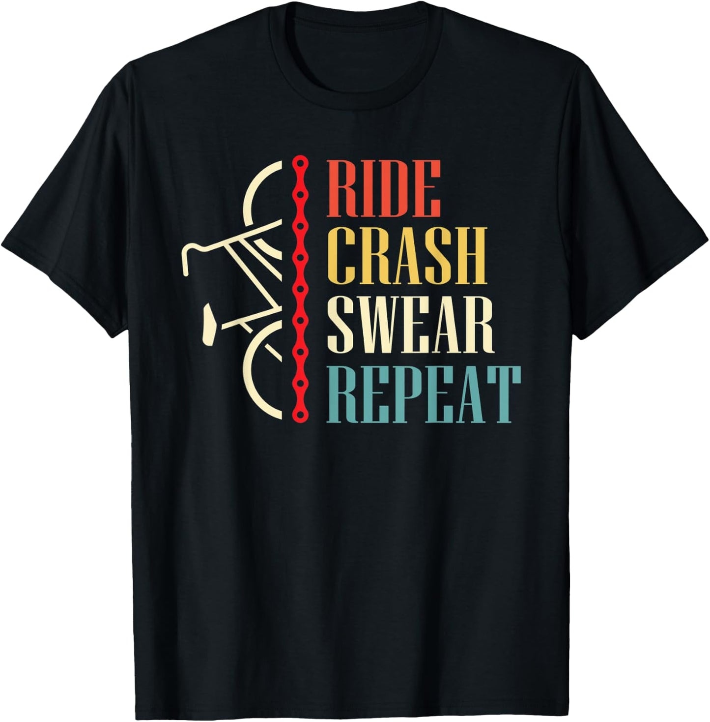 Vintage Ride Crash Swear Repeat - Funny Retro Mountain Bike T-Shirt - T-Shirt | Black